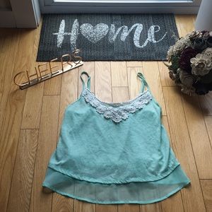 Crochet crop top cami with sheer panel